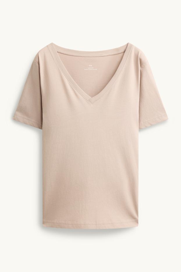 Femei - Tricou cu decolteu în V - Regular fit - bej