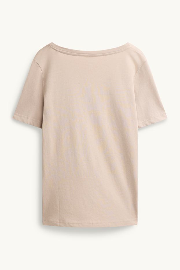 Femei - Tricou cu decolteu în V - Regular fit - bej