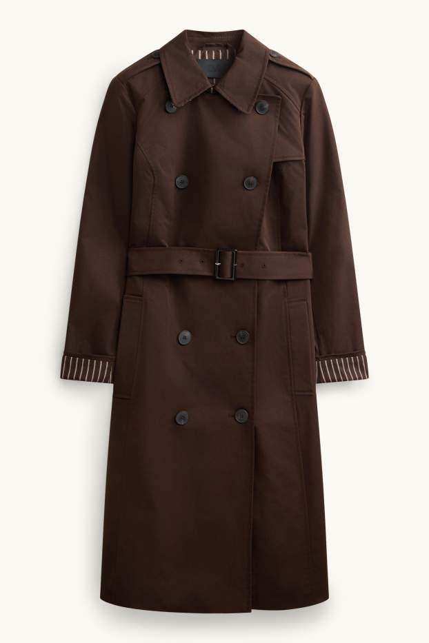 Donna - Trench con cintura - idrorepellente - marrone scuro