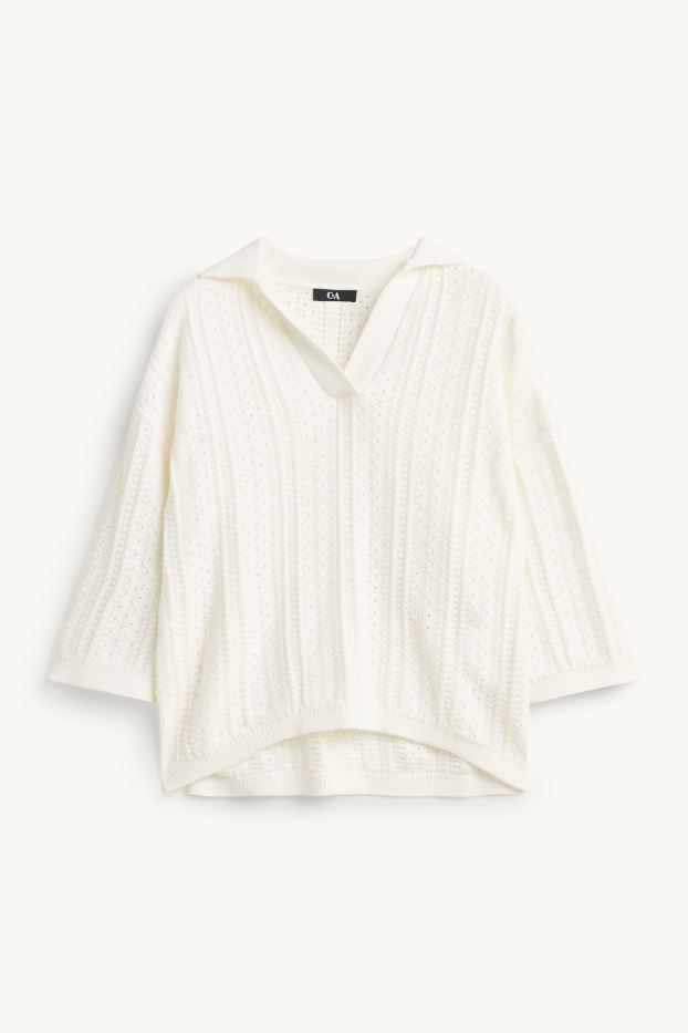 Femmes - Pull en maille - manches courtes - finition texturée - blanc