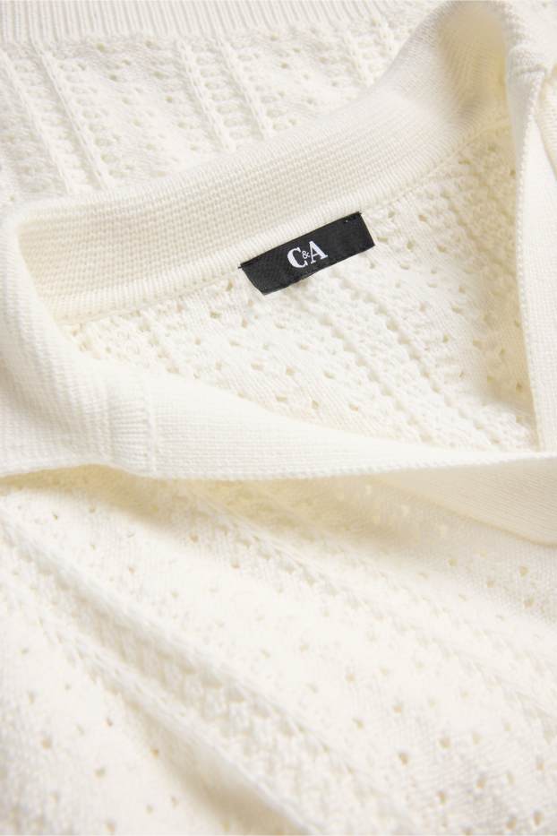 Femmes - Pull en maille - manches courtes - finition texturée - blanc