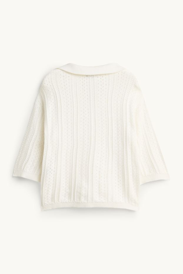 Femmes - Pull en maille - manches courtes - finition texturée - blanc