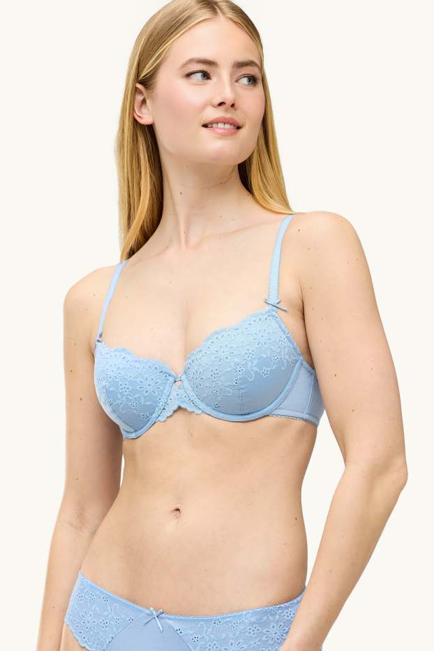 Dames - BH met beugels - DEMI - voorgevormd - broderie Anglaise - lichtblauw