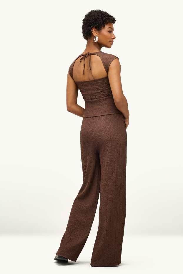 Donna - Pantaloni - vita media - loose fit - tramati - marrone scuro