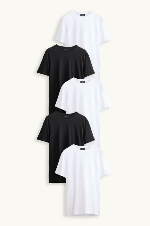 Herren - Multipack 5er - T-Shirt - Regular Fit - weiß / schwarz