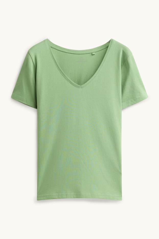 Femmes - T-shirt à col V - slim fit - vert