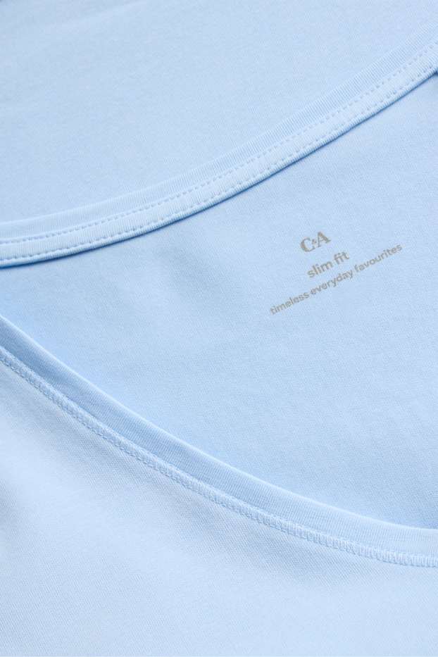 Damen - T-Shirt mit V-Ausschnitt - Slim Fit - hellblau