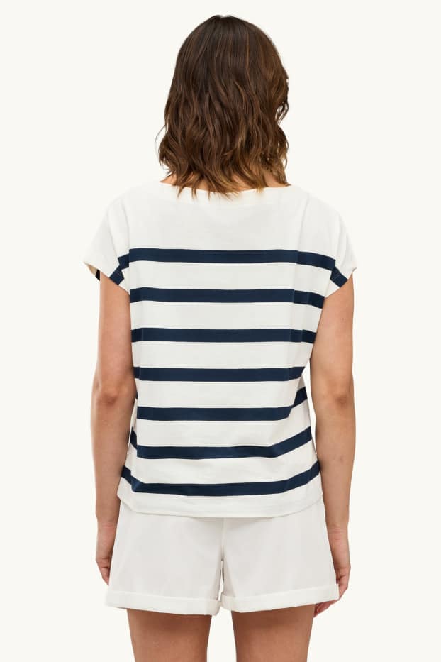 Damen - T-Shirt - Regular Fit - gestreift - weiß / blau