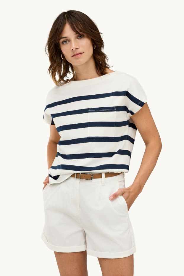 Damen - T-Shirt - Regular Fit - gestreift - weiß / blau