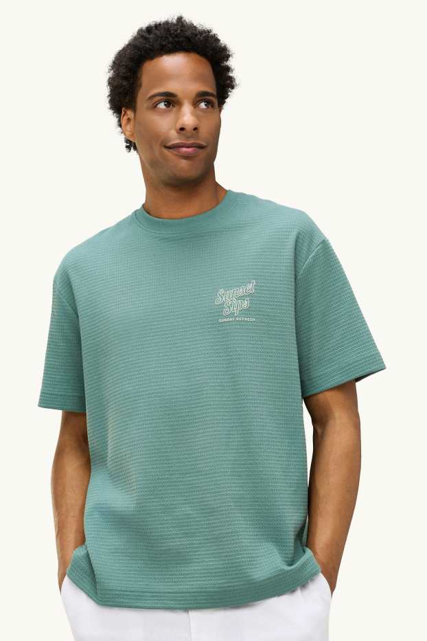 Hommes - T-shirt - relaxed fit - finition texturée - vert