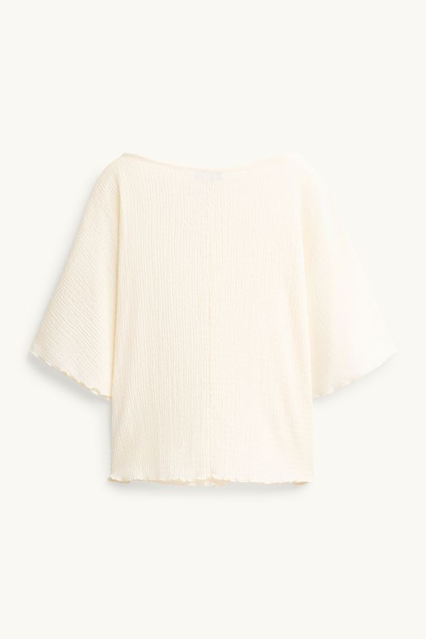 Damen - T-Shirt - Regular Fit - gesmokt - cremefarben