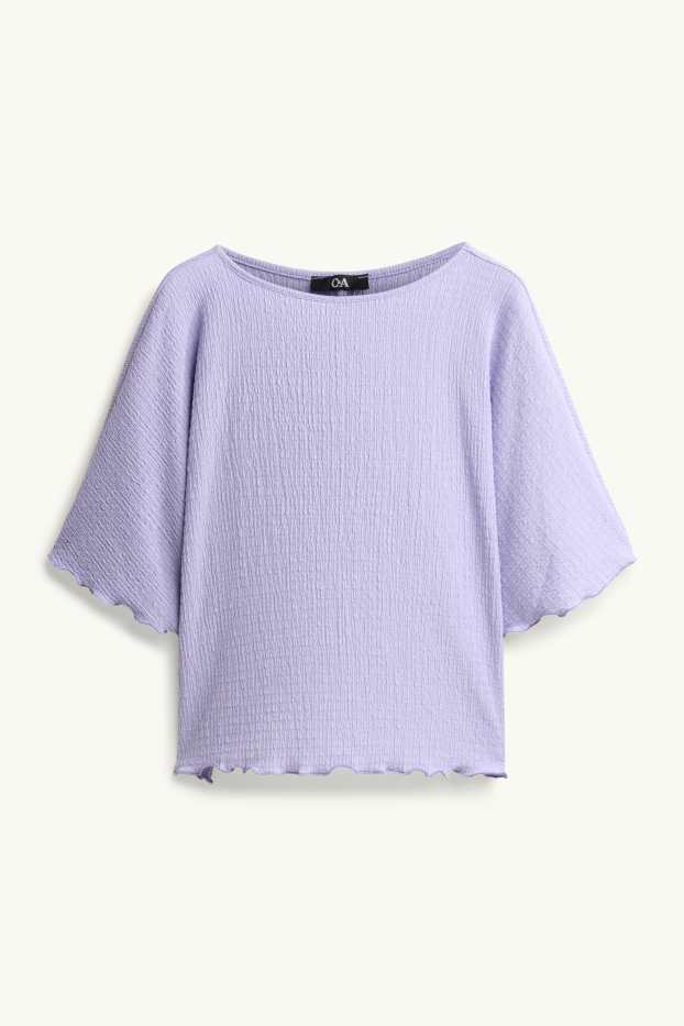 Damen - T-Shirt - Regular Fit - gesmokt - flieder