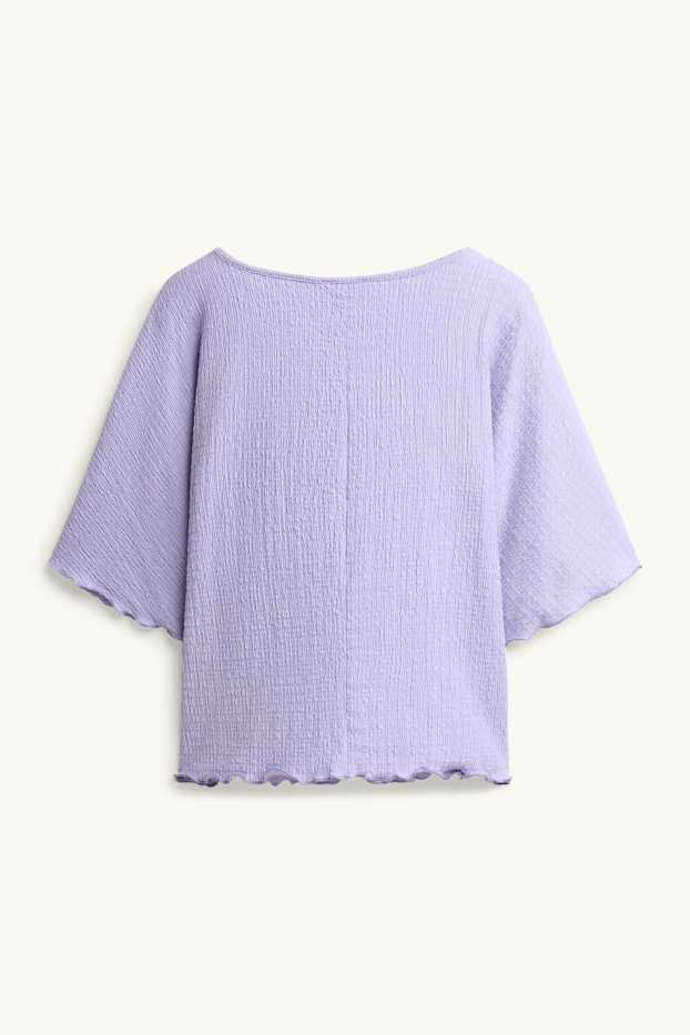 Damen - T-Shirt - Regular Fit - gesmokt - flieder