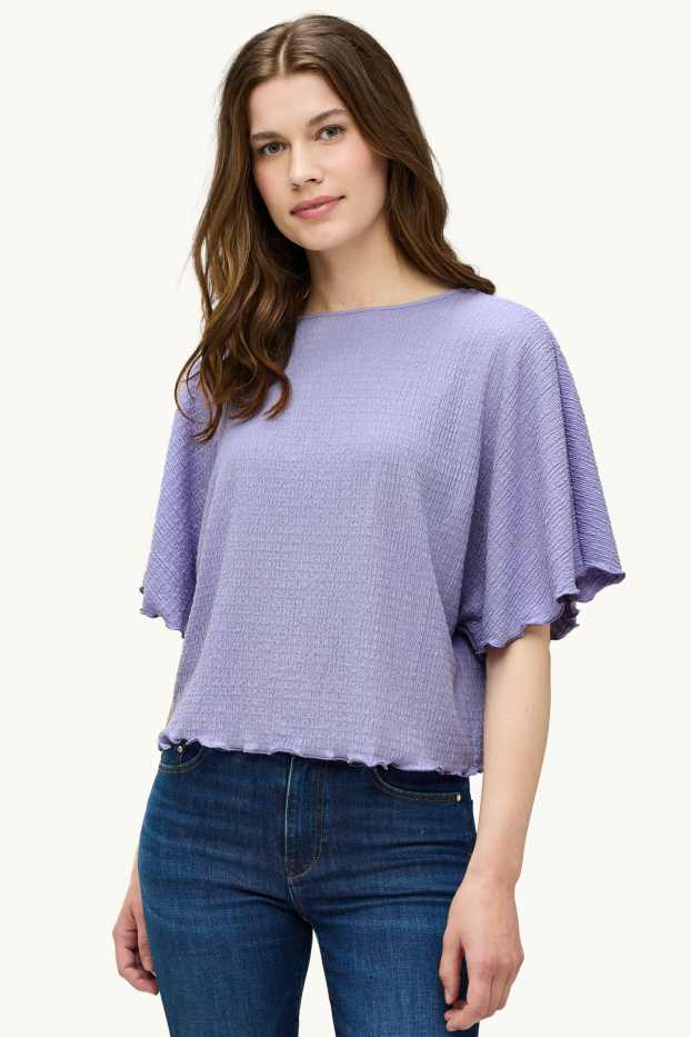 Damen - T-Shirt - Regular Fit - gesmokt - flieder
