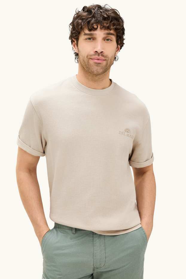 Herren - T-Shirt - Relaxed Fit - strukturiert - beige