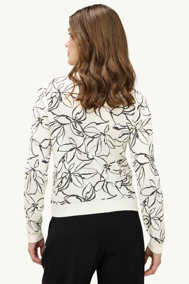 Femmes - Gilet en maille - à fleurs - blanc / noir