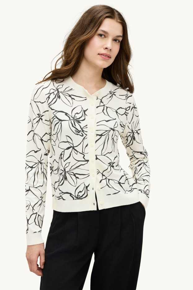 Femmes - Gilet en maille - à fleurs - blanc / noir