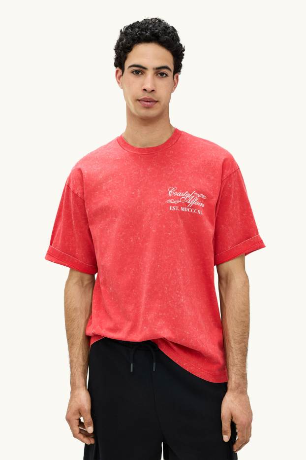 Hombre - Camiseta - extragrande - estampada - rojo