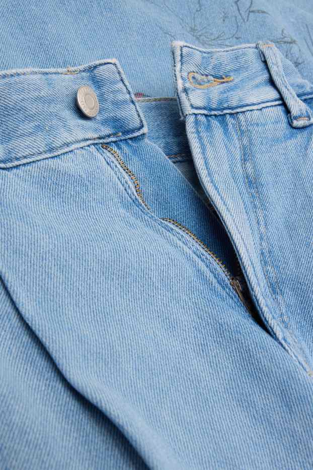 Damen - Wide Leg Jeans - Mid Waist - geblümt - jeansblau