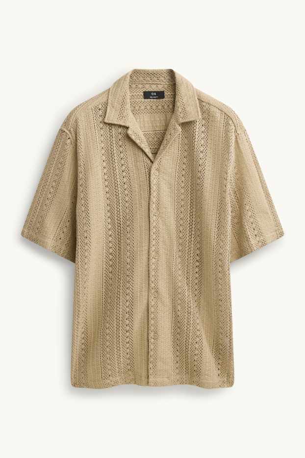 Herren - Strick-Hemd - Relaxed Fit - Reverskragen - gestreift - beige