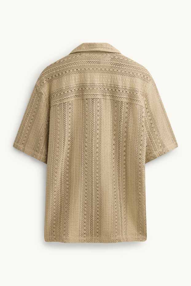 Herren - Strick-Hemd - Relaxed Fit - Reverskragen - gestreift - beige