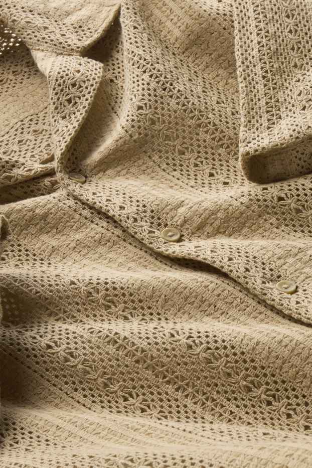 Herren - Strick-Hemd - Relaxed Fit - Reverskragen - gestreift - beige