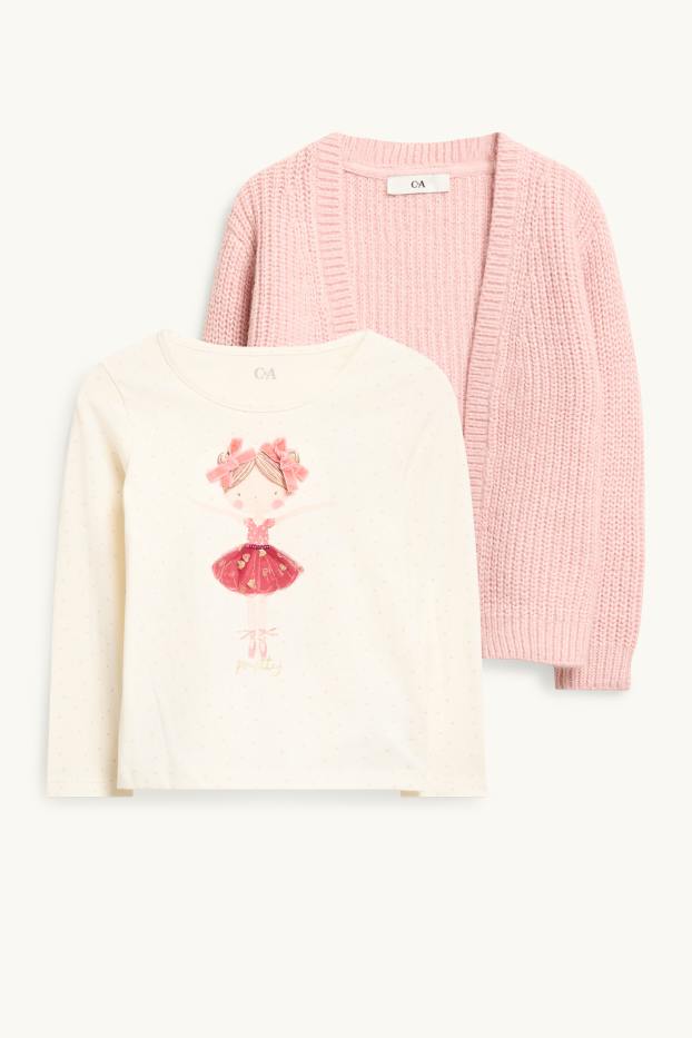 Copii - Fete - Balerină - set - cardigan tricotat și tricou cu mânecă lungă - 2 piese - crem