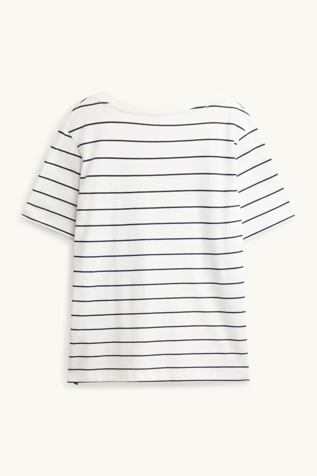 Damen - T-Shirt mit V-Ausschnitt - Regular Fit - gestreift - weiß / schwarz