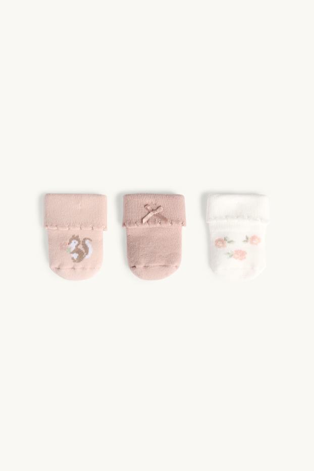 Baby: meisjes - Set van 3 paar - eekhoorn - newbornsokken met motief - wit