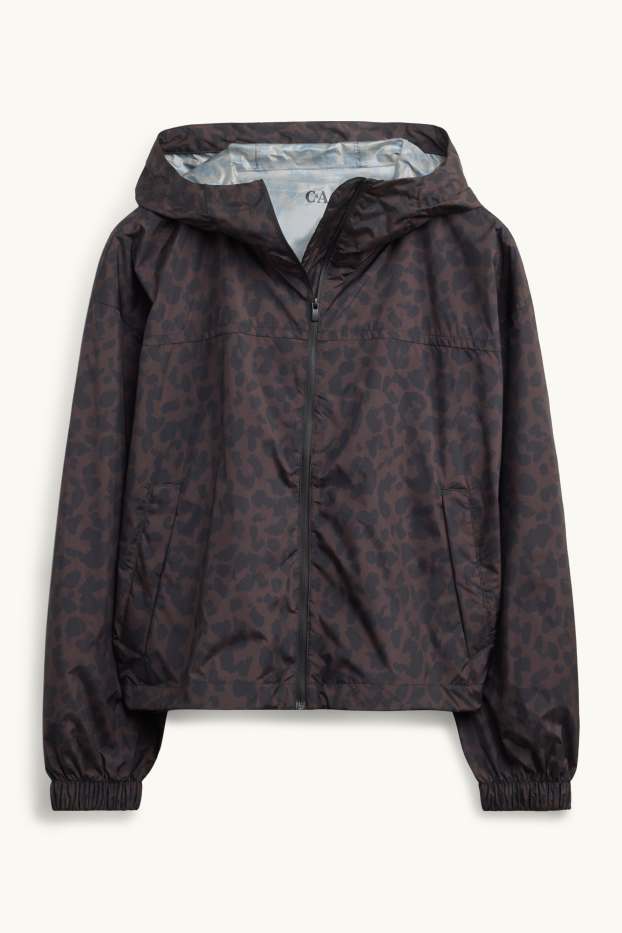 Damen - Jacke mit Kapuze - wasserdicht - Leo-Print - braun