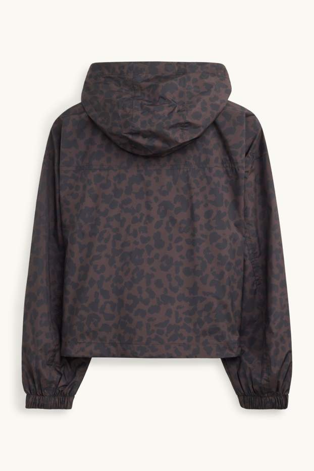 Damen - Jacke mit Kapuze - wasserdicht - Leo-Print - braun