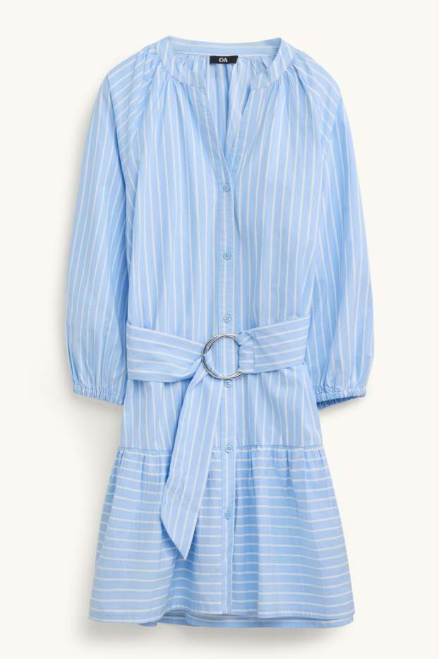 Donna - Vestito svasato con cintura - a righe - blu / bianco