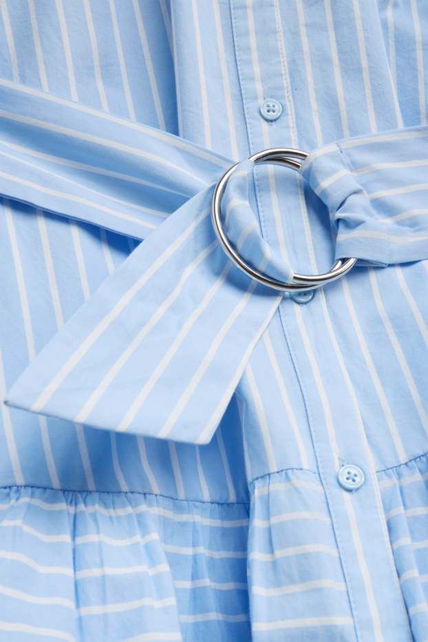 Donna - Vestito svasato con cintura - a righe - blu / bianco