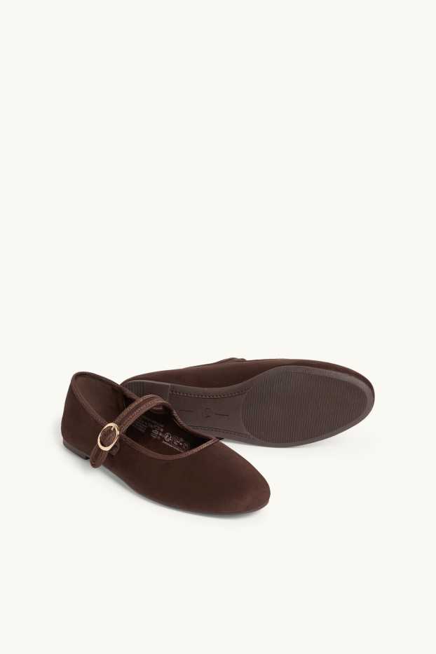 Women - Ballerinas - faux suede - brown