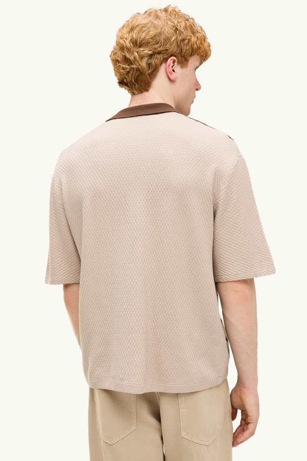 Herren - Poloshirt - Relaxed Fit - gestreift - strukturiert - beige / braun