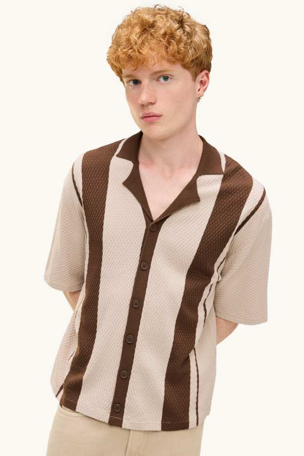 Herren - Poloshirt - Relaxed Fit - gestreift - strukturiert - beige / braun