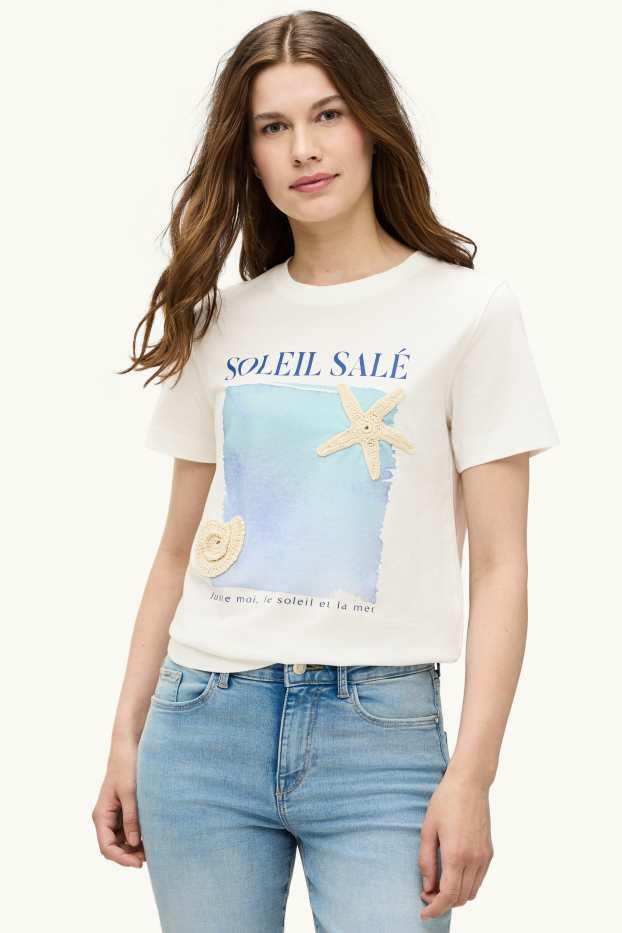 Donna - T-shirt - regular fit - bianco crema