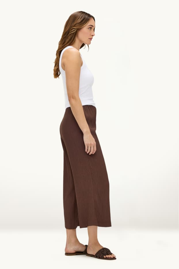 Dames - Pantalon - mid waist - wide leg - bruin