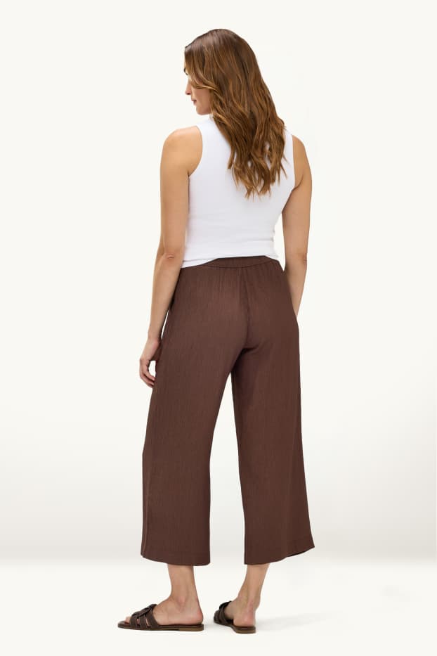 Dames - Pantalon - mid waist - wide leg - bruin