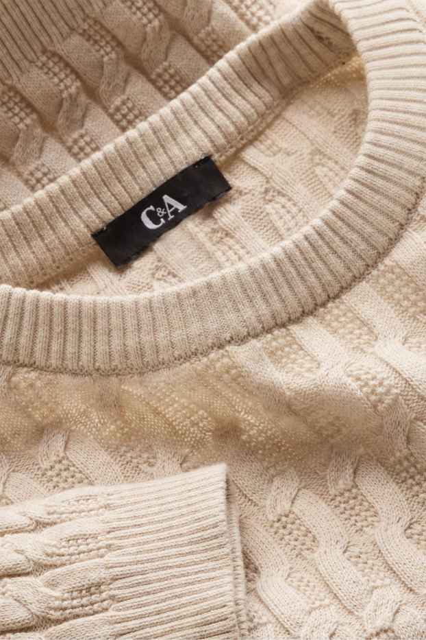 Damen - Strickpullover - kurzarm - Zopfmuster - beige