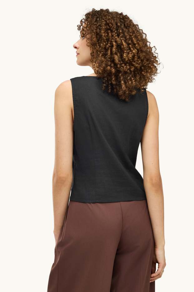 Femmes - Gilet sans manches en lin mélangé - cintré - noir
