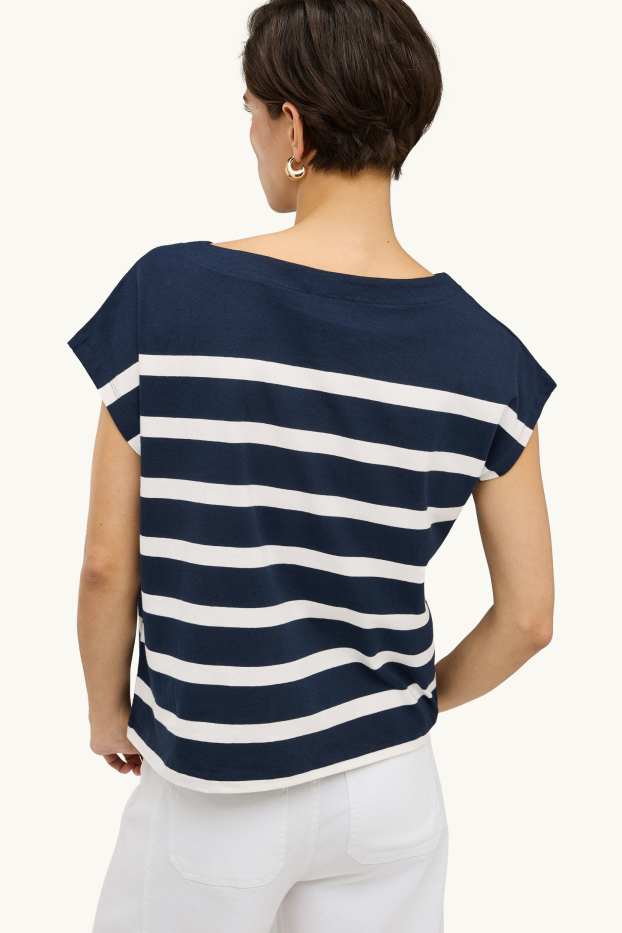 Damen - T-Shirt - Regular Fit - gestreift - blau / weiß