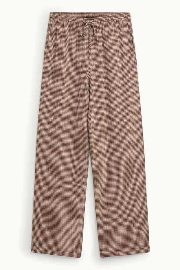 Women - Cloth trousers - mid-rise waist - wide leg - check - brown