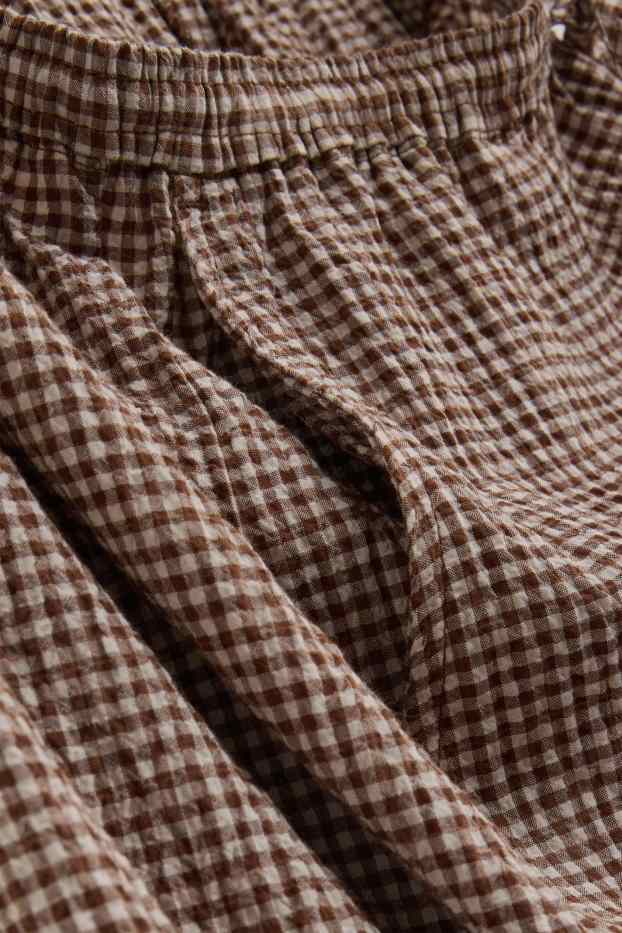 Women - Cloth trousers - mid-rise waist - wide leg - check - brown