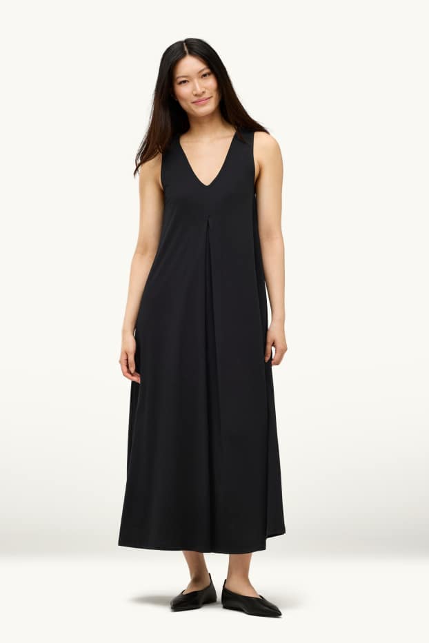 Damen - A-Linien Kleid mit V-Ausschnitt - schwarz