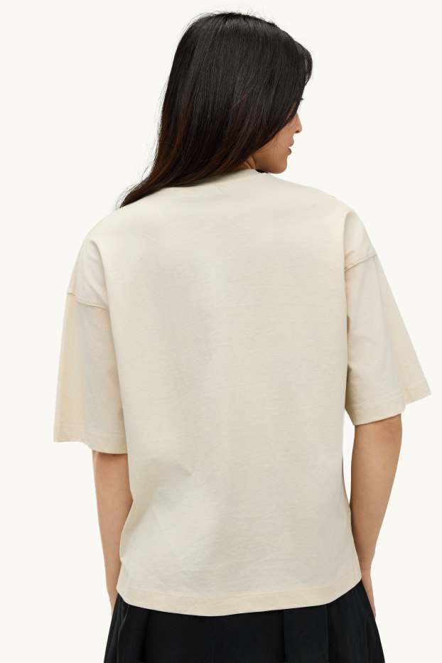 Damen - T-Shirt - Regular Fit - Glanz-Effekt - cremefarben