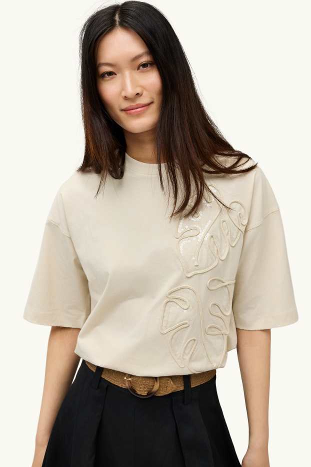 Damen - T-Shirt - Regular Fit - Glanz-Effekt - cremefarben