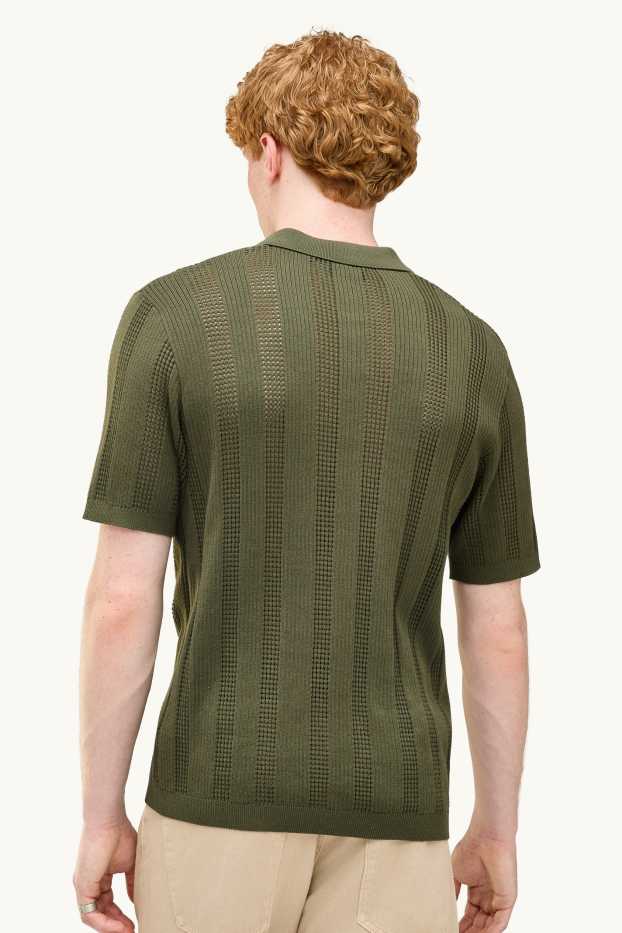 Uomo - Polo in maglia - relaxed fit - a coste - a righe - verde scuro