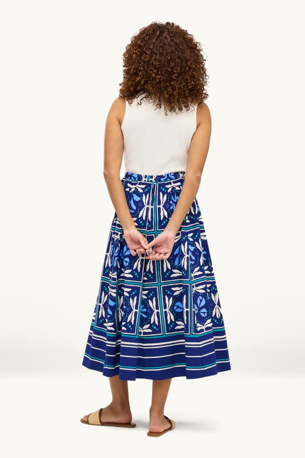 Women - Fit & flare dress - patterned - blue / white