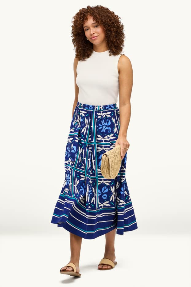 Women - Fit & flare dress - patterned - blue / white